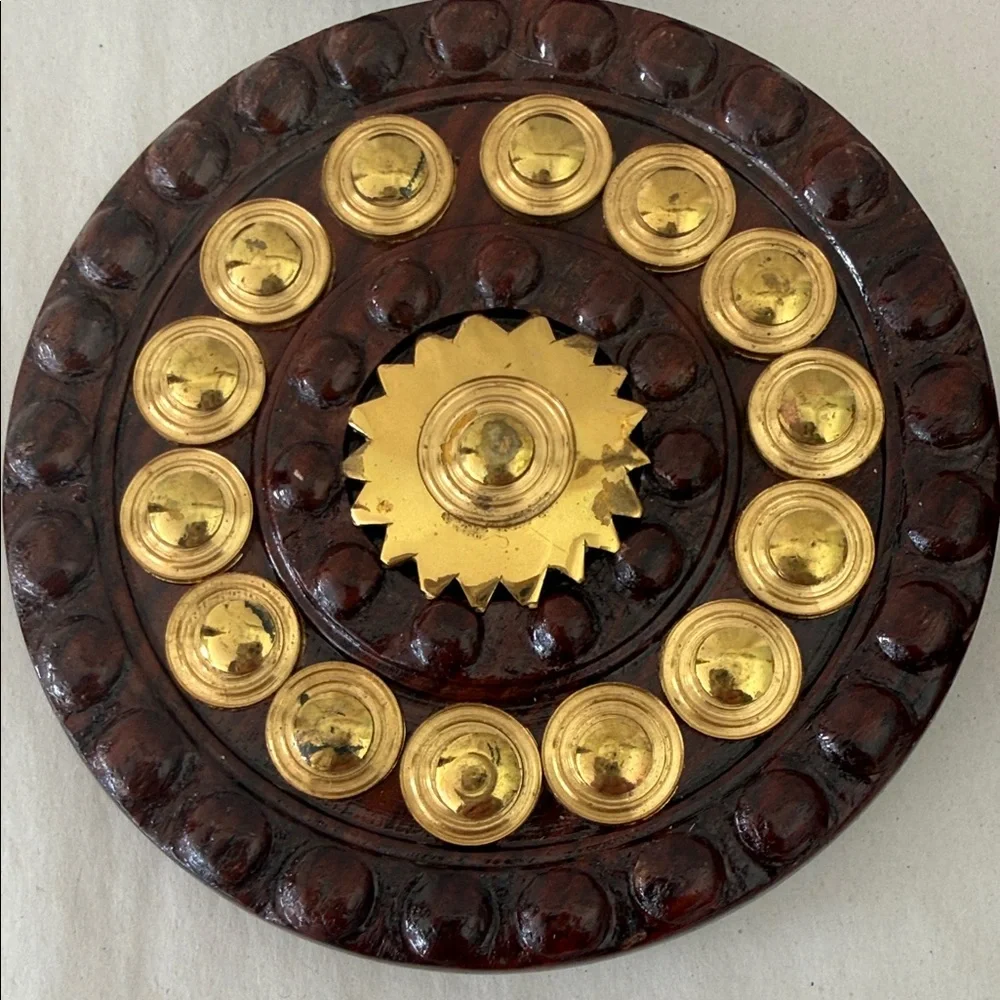 Vintage 4 Gold Metal and Wood Coasters